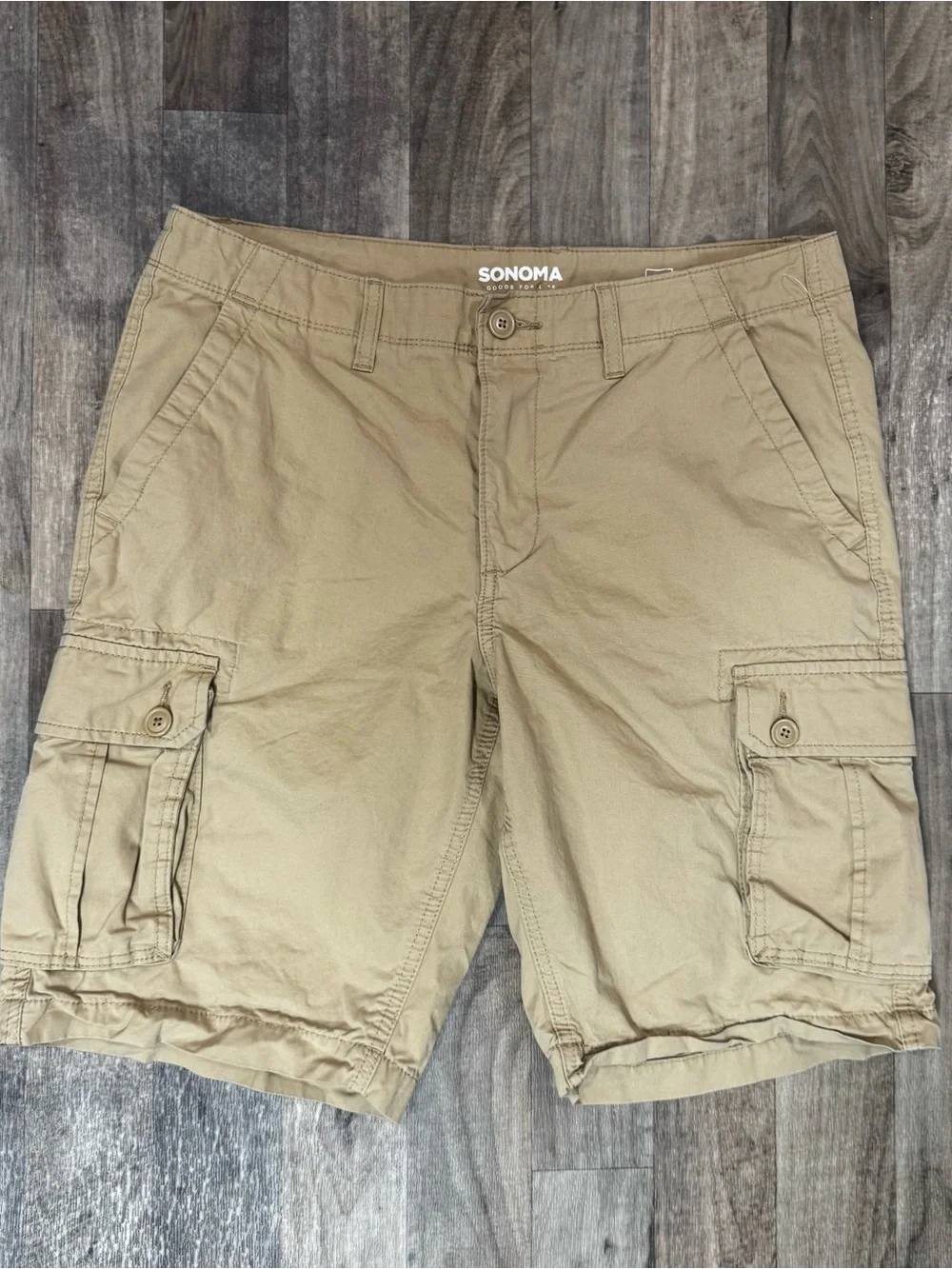 Sonoma Goods For Life Men’s Cargo Shorts Size 33 Khaki Tan Cotton Utility